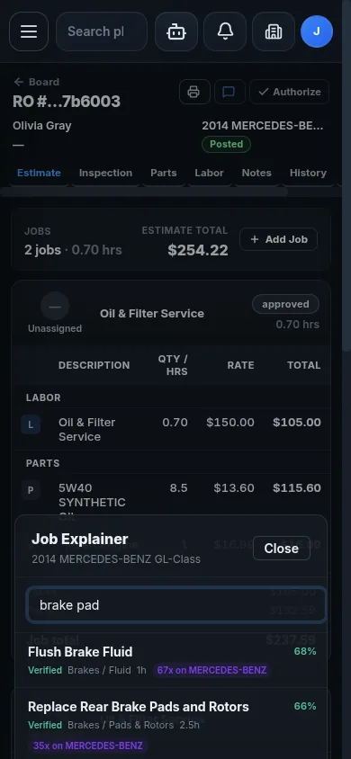 Mobile Job Explainer with confidence-scored search results.